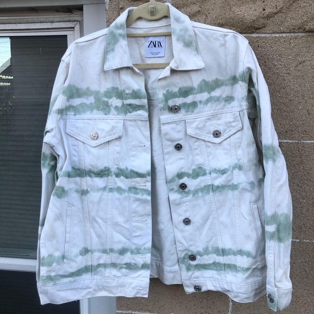 Zara Pastel Green Denim Jacket w/ Side Slit